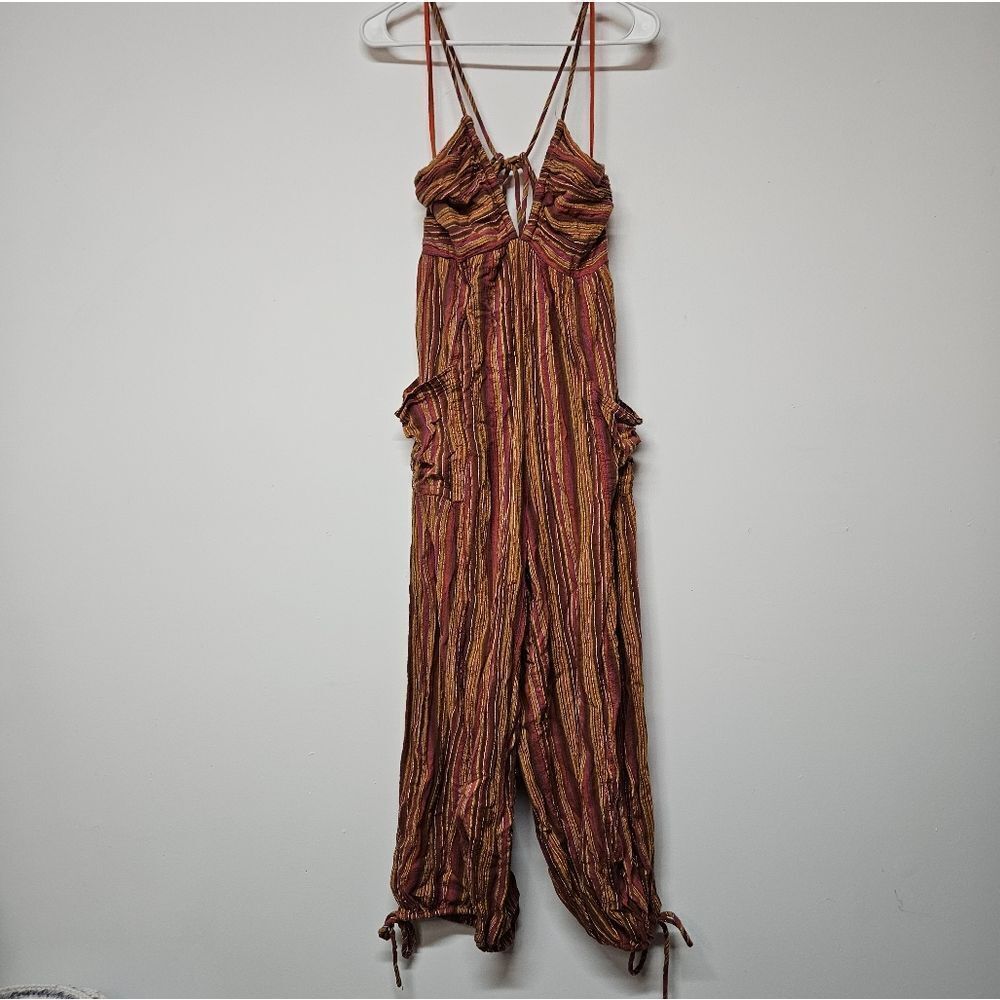 Free People Striped Jumpsuit with Adjustable Straps Size Small